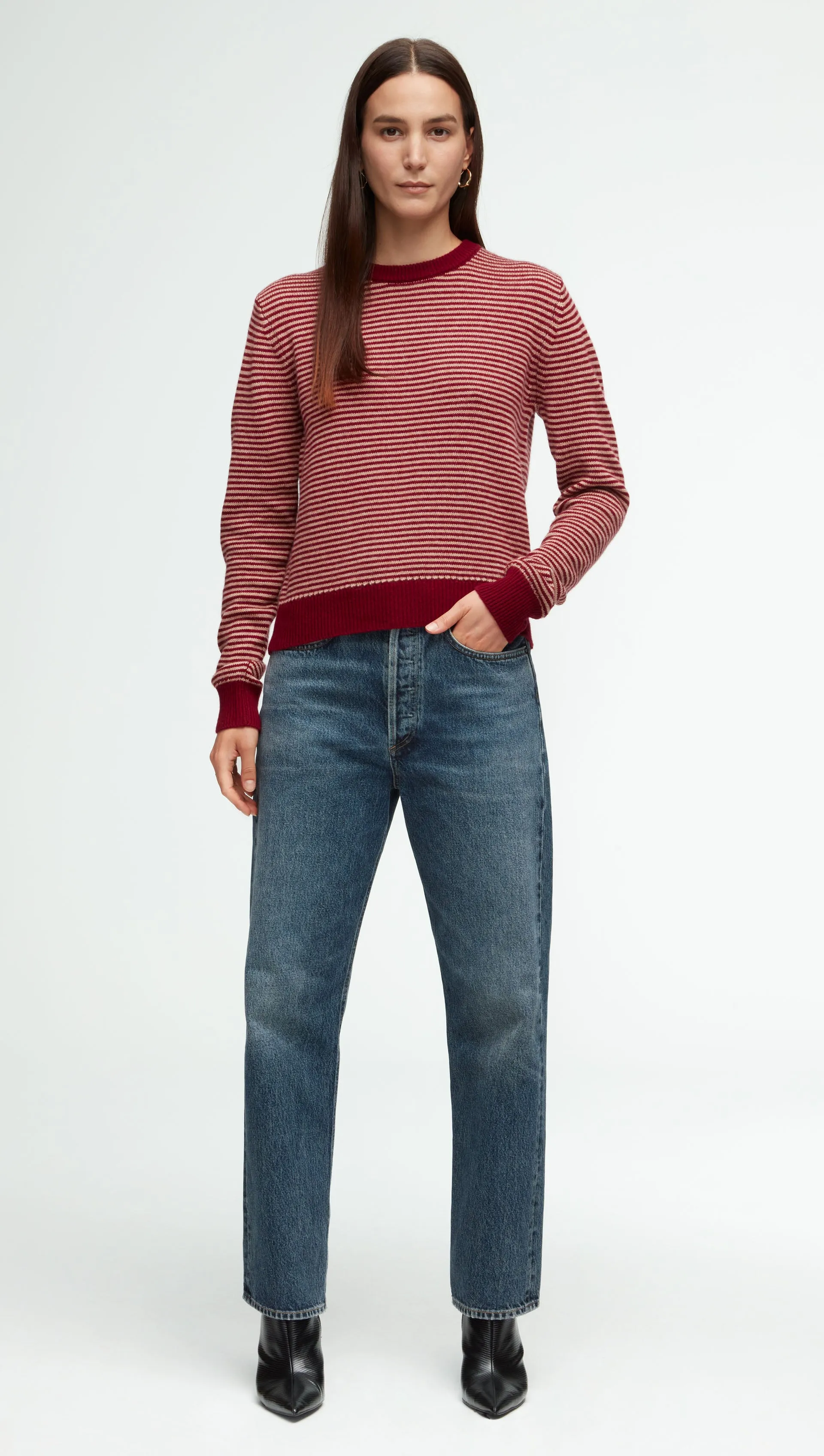 Wool Cashmere Striped Crewneck Sweater.