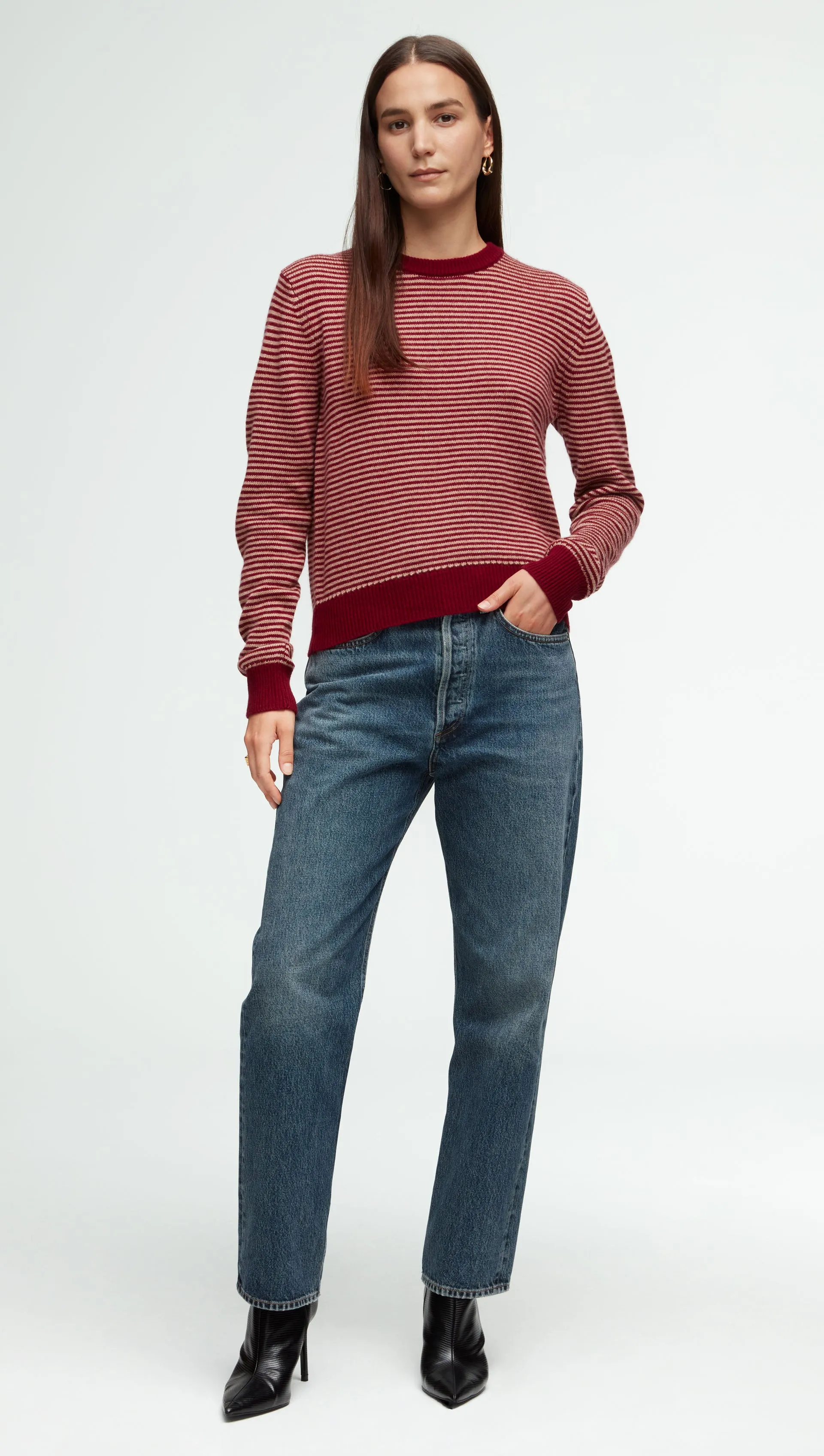 Wool Cashmere Striped Crewneck Sweater.