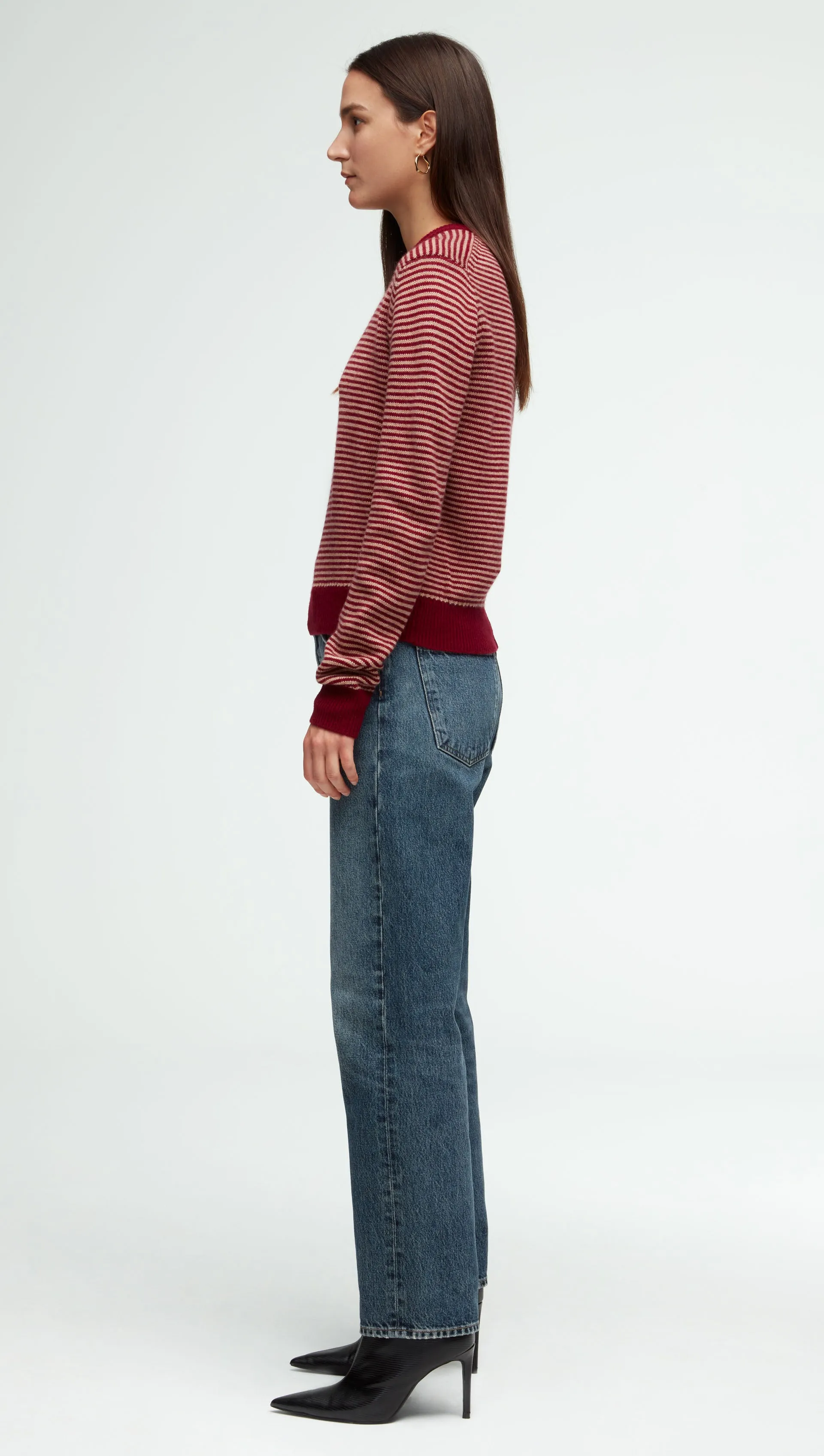 Wool Cashmere Striped Crewneck Sweater.