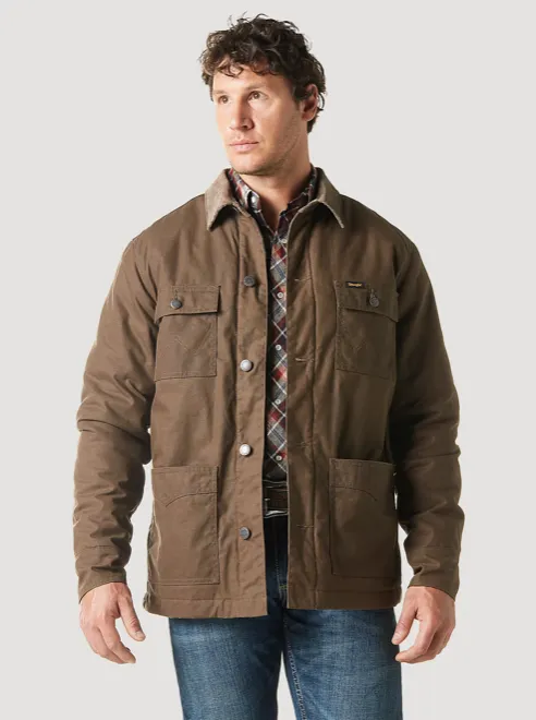 Wrangler Men's Western Canvas Barn Coat - Waxed Brown - 112336456