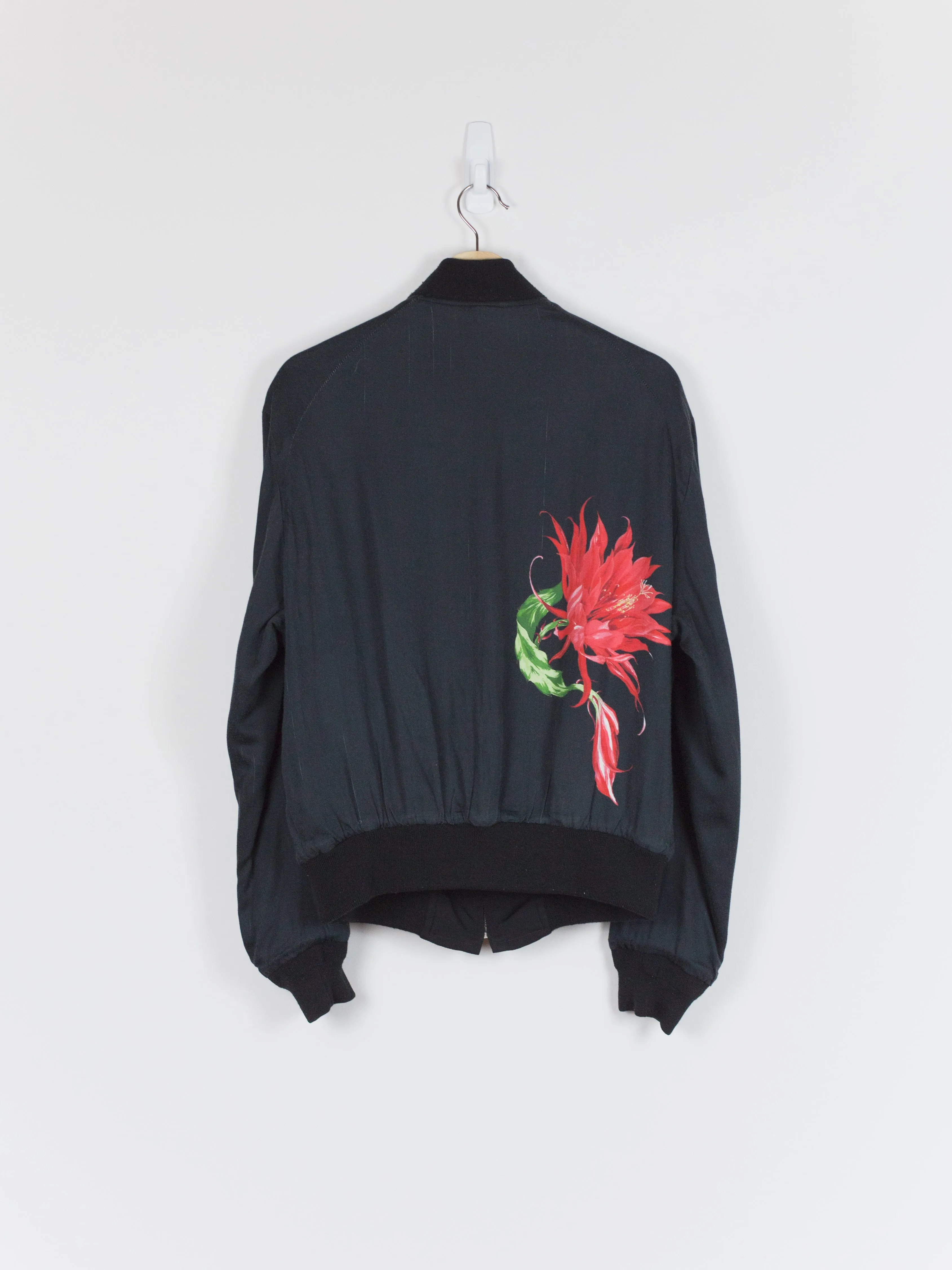 Yohji Yamamoto Reversible Bomber Jacket in Gabardine and Rayon with Floral Pattern